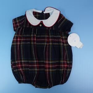 NWT Edgehill Collection Baby Girl Plaid Bubble Romper Size 3M Peter Pan Collar